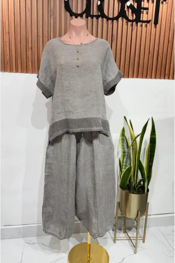 PANTALON LINO TAUPE ANNE