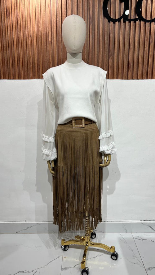 FALDA SUEDE CAMEL TIRAS
