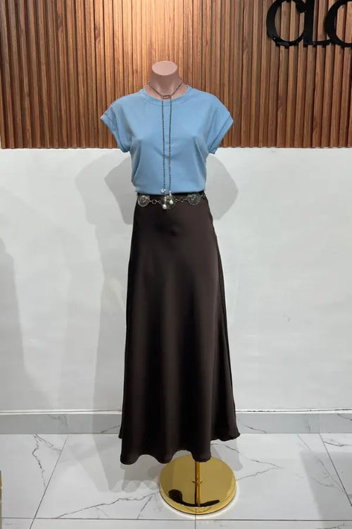 FALDA SATEN LONG COFFEE