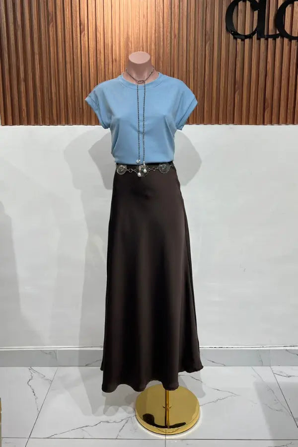FALDA SATEN LONG COFFEE