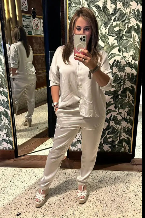 PANTALON SEDA ITALIANA BEIGE