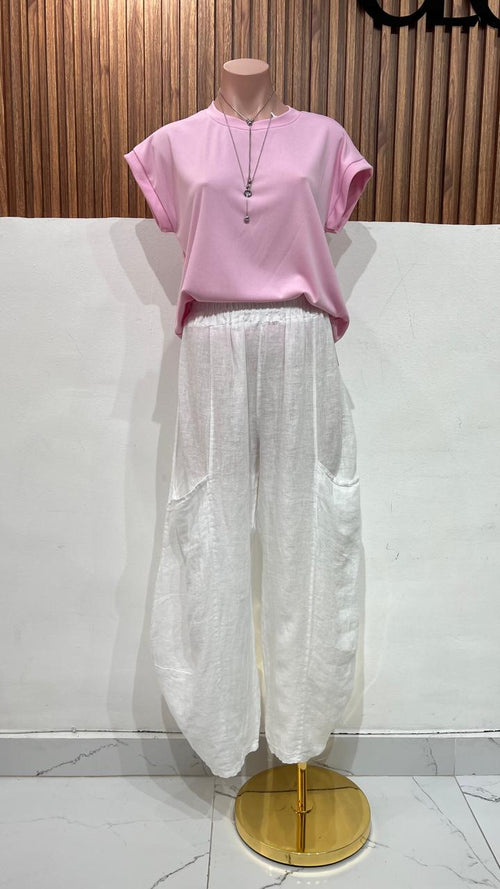 PANTALON LINO POCKET BLANCO