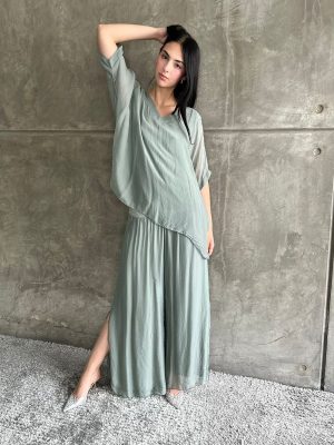 BLUSA SEDA OLIVE CUELLO V