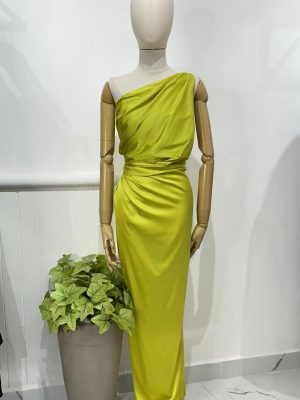VESTIDO SATEN ONE SHOULDER LIME