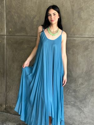VESTIDO SEDA TIRANTE AZUL