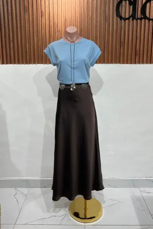 FALDA SATEN LONG COFFEE