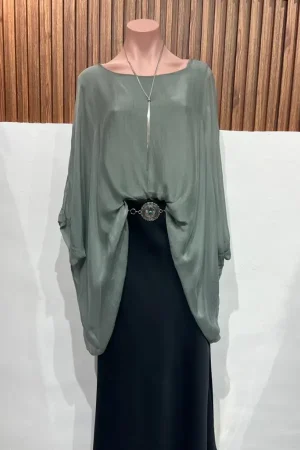 BLUSA SEDA OLIVE MANGA