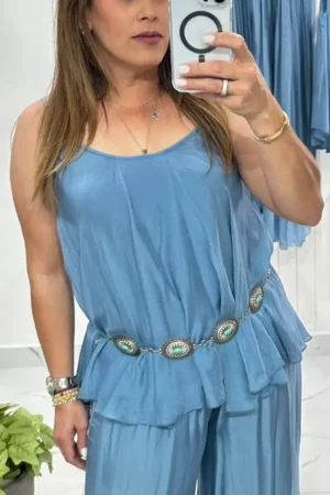 BLUSA SEDA TIRANTE AZUL