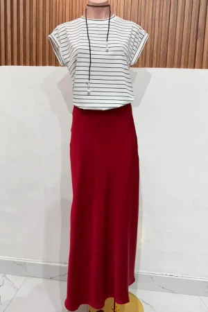 FALDA SATEN LONG RED