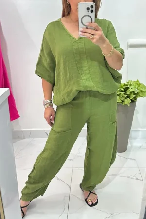 PANTALON LINO POCKET GREEN
