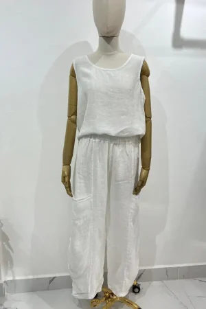 PANTALON LINO POCKET BLANCO