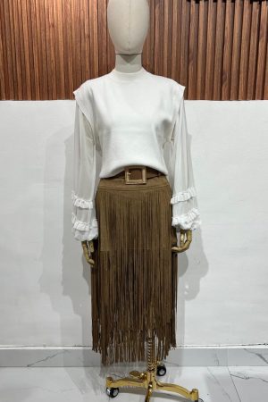 FALDA SUEDE CAMEL TIRAS