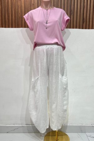 PANTALON LINO POCKET BLANCO